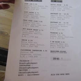 BrewDog Bar Budapest - Étlap/itallap