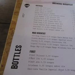 BrewDog Bar Budapest - Étlap/itallap