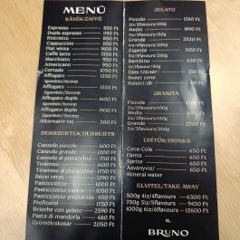 Bruno Gelateria - Jókai, Budapest - Étlap/itallap