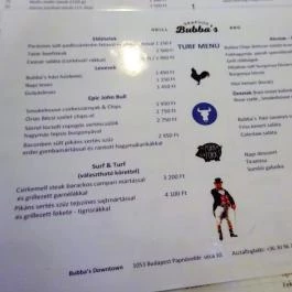 Bubba's Downtown Budapest - Étlap/itallap