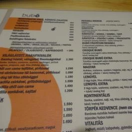Bubó Budapest - Étlap/itallap