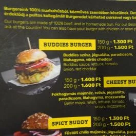 Buddies Burger - Blaha Budapest - Étlap/itallap