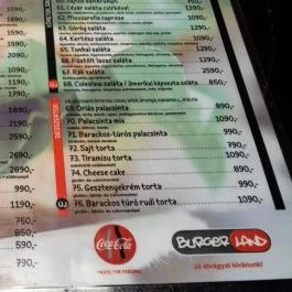Burgerland Budapest - Étlap/itallap
