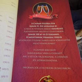 Cadran Pizzéria Pub Ráckeve - Étlap/itallap