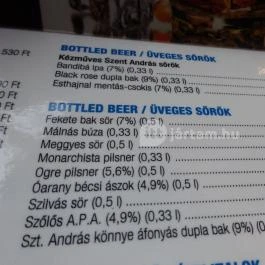 Cafe & Bar Mester Street Budapest - Étlap/itallap