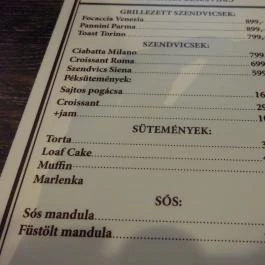 Caffé Bocca Budapest - Étlap/itallap