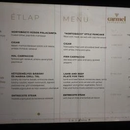 Carmel Kóser Étterem, Budapest - Étlap/itallap