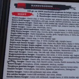 Chili's Burger Budapest - Étlap/itallap