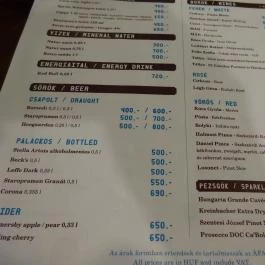 Cirkusz Budapest - Étlap/itallap