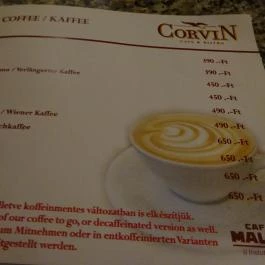 Corvin Kávézó Budapest - Étlap/itallap