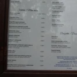 Csónakház Mulató Budapest - Étlap/itallap