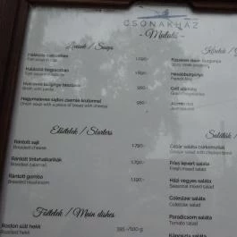 Csónakház Mulató Budapest - Étlap/itallap