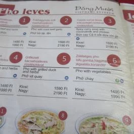 Dang Muoi Pho Bistro - Attila út Budapest - Étlap/itallap