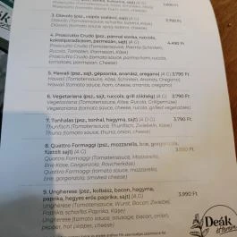 Deák Étterem Sopron - Étlap/itallap