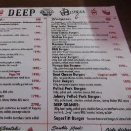 Deep Burger - Dob utca Budapest - Étlap/itallap