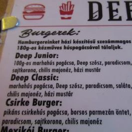 Deep Burger - Dob utca Budapest - Étlap/itallap