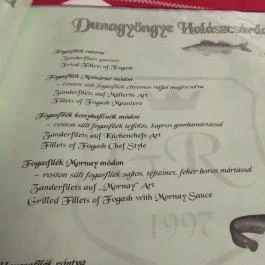 Dunagyöngye Halászcsárda, Dunaújváros - Étlap/itallap