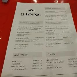 El Hispano Budapest - Étlap/itallap