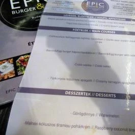 Epic Burger & Bar - Dohány utca Budapest - Étlap/itallap