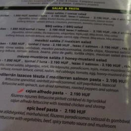 Epic Burger & Bar - Dohány utca Budapest - Étlap/itallap