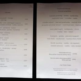 Esca Stúdióétterem Budapest - Étlap/itallap