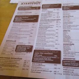 Fanyűvő Étterem, Budapest - Étlap/itallap