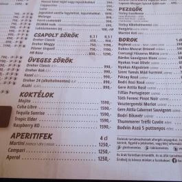 Fanyűvő Étterem, Budapest - Étlap/itallap