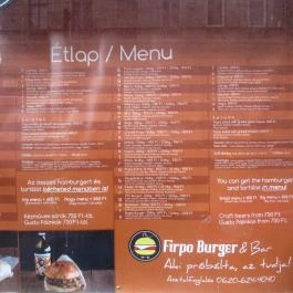 Firpo Burger & Bar Budapest - Étlap/itallap