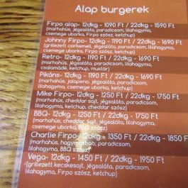 Firpo Burger & Bar Budapest - Étlap/itallap