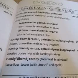 Földes Józsi Vendéglője Budapest - Étlap/itallap