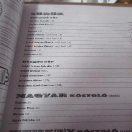 For Sale Pub, Budapest - Étlap/itallap