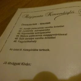 Régiposta Kisvendéglő, Miskolc - Étlap/itallap