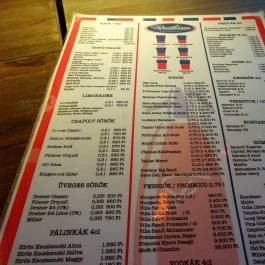 Fröccsterasz, Budapest - Étlap/itallap