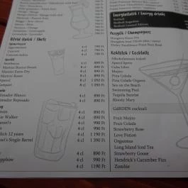 Gárden Budapest - Étlap/itallap