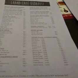 Grand Café - Andrássy út Budapest - Étlap/itallap
