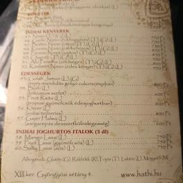 Hathi Étterem, Budapest - Étlap/itallap