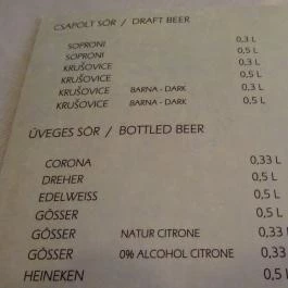 Hattyú Kávézó Budapest - Étlap/itallap