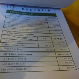 Helyszín Budapest - Étlap/itallap