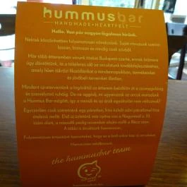 Hummusbar - Alkotmány utca Budapest - Étlap/itallap