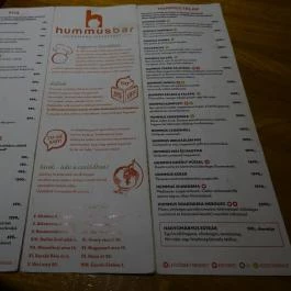 Hummusbar - Király utca Budapest - Étlap/itallap