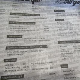 HUNburger Budapest - Étlap/itallap