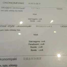 Japan Okonomiyaki Kincsán Budapest - Étlap/itallap