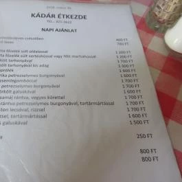 Kádár Étkezde Budapest - Étlap/itallap