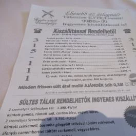 Kalocsáék Malom Vendéglője, Cegléd - Étlap/itallap