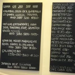 Kávészaküzlet Budapest - Étlap/itallap