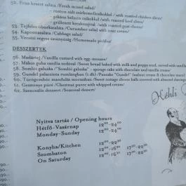 Kéhli Vendéglő Budapest - Étlap/itallap