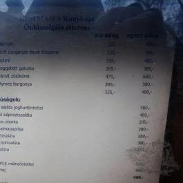 Kicsi Mama Konyhája Budapest - Étlap/itallap