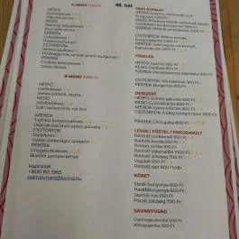 Kisangyal Tűzoltó Budapest - Étlap/itallap