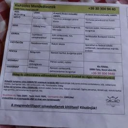 Kisföldes Étterem Tata - Étlap/itallap