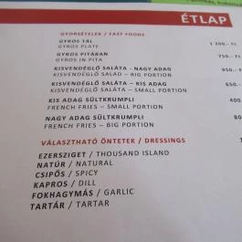 Kisvendéglő Tolcsva - Étlap/itallap